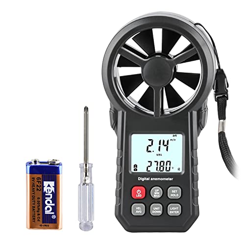 Digitaler Windmesser Anemometer, tragbarer Luftdurchflussmesser mit USB und Bluetooth, CFM-Messgerät für HLK-Lüfter/Schießen/Drohne, Luftstromgeschwindigkeitsmesser mit Windtemperatursensor, Schwarz von XinJiaYi