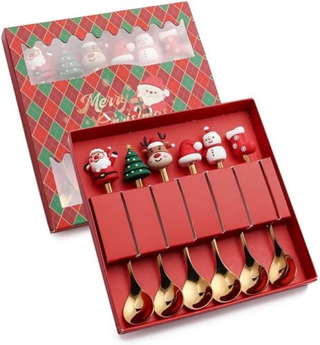 6 x Weihnachtslöffel aus Edelstahl, für Kaffee, Tee, Zuhause, kreatives Geschirr, Geschenkbox für Freunde und Familie 6 x Weihnachtslöffel aus Edelstahl, für Kaffee, Tee, Zuhause, kreatives Geschirr, Geschenkbox für Freunde und Familie von XinSeYuAN