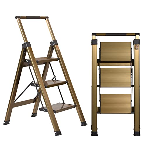 XinSunho 3-stufige Leiter, Aluminium 3-stufiger Hocker mit einziehbarem Handlauf und rutschfestem breitem Pedal, Klapphocker-Leiter, 3 Stufen, 150 kg Sicherheit, Haushaltsleiter von XinSunho
