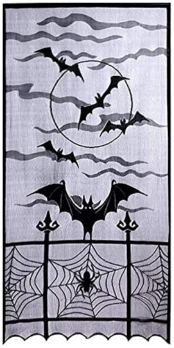 XinYiC Schwarze Fledermäuse Halloween Spitze Fenster Vorhang Fenster Tür Panel Panel mit Fledermäusen Spinnennetz für gruselige Halloween Indoor Outdoor Dekoration von XinYiC