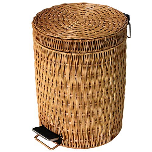 XinYuan Treteimer Kitchen Bin Badezimmer Bin Handmade Rattan Mülleimer (Color : Yellow, Größe : 18.5 * 26CM-3L) von XinYuan