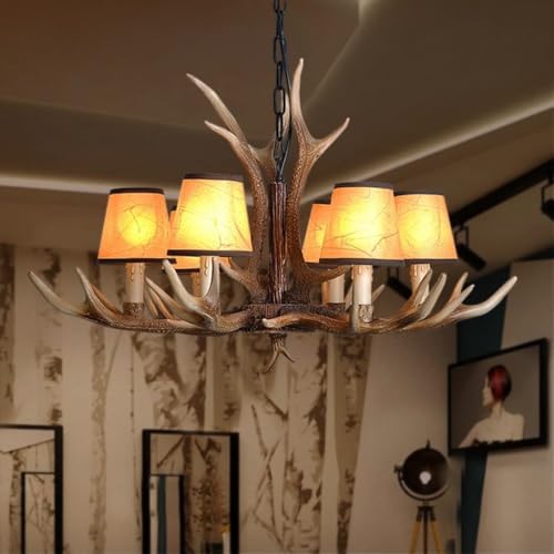 Geweih-Kronleuchter 6 Lichter Vintage Harz Hirschgeweih Pendelleuchte Retro Highland Rustikale Hängelampe American Style Hängeleuchten Cabin Decke Pendellampe Für Küche Esszimmer Wohnzimmer Bar von XinZe