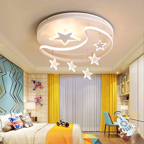 XinZe Kinderlampe Schlafzimmer Deckenleuchte Deckenlampe Pendelleuchte Dimmbar Mit Fernbedienung Moderne Led Kreative Weiß Eisen Acryl Sterne Mond Wolke Kinderzimmer Dekoration Hängelampe,Weiß,52cm von XinZe