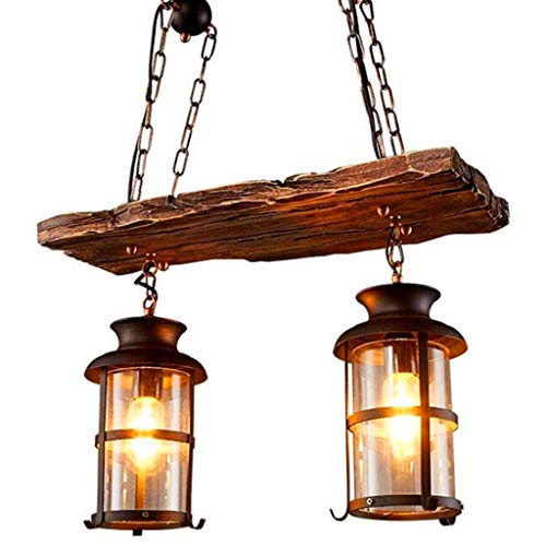 Vintage Industrial Metall Pendelleuchte Leuchte Vintage Holz Kronleuchter 2 Kopf Vintage Industrial Style Retro Rustikal Vintage Industrial Edison Deckenleuchte Linear Kronleuchter 2-Lights,2 heads von XinZe