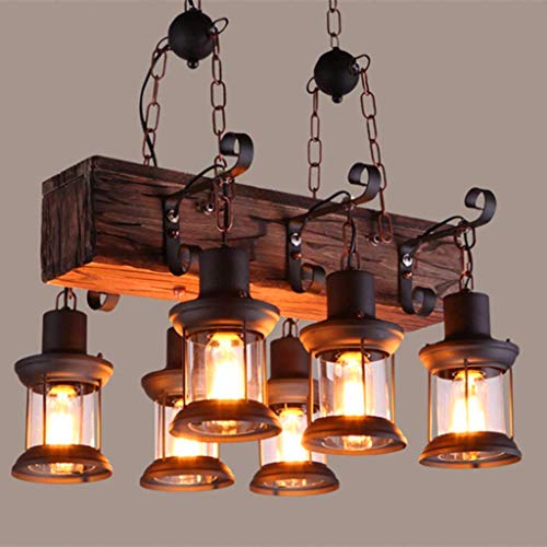 Vintage Industrielle Holz Kronleuchter 6 Kopf Retro Industrial Style Creative Disign Lampe Hängeleuchte Cafe Loft Metall Glas Dekorativer Kreativ Esszimmer Wohnzimmer Bar Cafe Hängelamp von XinZe