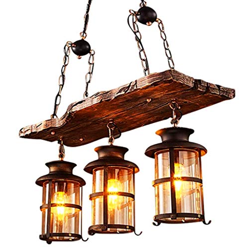 Vintage Pendellampe E27 Industrielle Pendelleuchte Retro Holz Hängeleuchte Schwarz Eisen und Glas Lampenschirm Höhenverstellbar Loft Kronleuchter Innen Hängelampe für Esszimmer Wohnzimmer Bar Cafe von XinZe