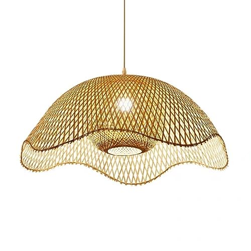 Vintage Pendelleuchte Nostalgische E27 Retro Industrial Pendellampe Handgemachte Natürliche Bambus Hängelampe Höhenverstellbare Esszimmer Cafe Studie Wohnzimmer Dekorative Kronleuchter (Größe : 60cm) von XinZe
