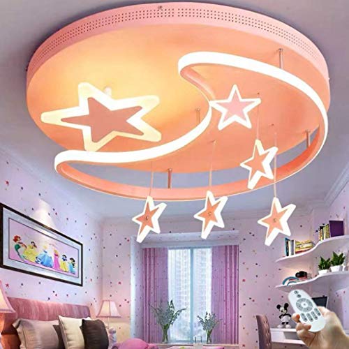 XinZe Kinderlampe Schlafzimmer Deckenleuchte Deckenlampe Pendelleuchte Dimmbar Mit Fernbedienung Moderne Led Kreative Weiß Eisen Acryl Sterne Mond Wolke Kinderzimmer Dekoration Hängelampe,Rosa,42cm von XinZe