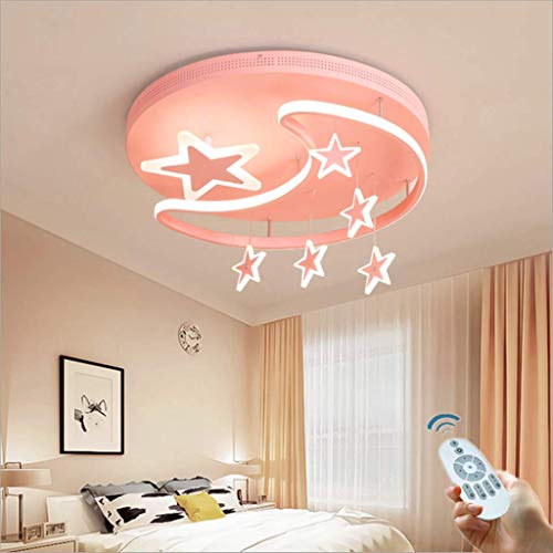 XinZe Kinderlampe Schlafzimmer Deckenleuchte Deckenlampe Pendelleuchte Dimmbar Mit Fernbedienung Moderne Led Kreative Weiß Eisen Acryl Sterne Mond Wolke Kinderzimmer Dekoration Hängelampe,Rosa,52cm von XinZe