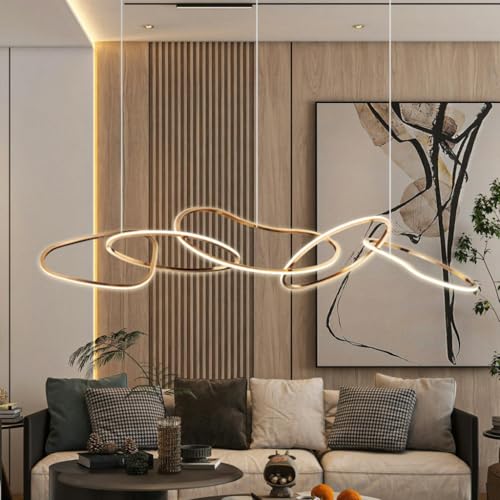 XinZe Moderne Pendelleuchte Dimmbare LED Pendelleuchte Unregelmäßiges Rundes Design Licht Höhenverstellbar Acrylschirm Esstisch Pendelleuchte Geeignet Für Küche Schlafzimmer Wohnzimmer Gold Farbe von XinZe