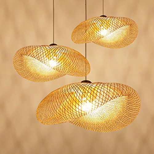 XinZe Retro Industrial Pendellampe Vintage Pendelleuchte E27 Kronleuchter Natürlichen Bambus Gewebt Hängeleuchten Höhenverstellbar Hängelampe Esszimmer Studie Wohnzimmer Cafe Wohnzimmer Lampe,50cm von XinZe