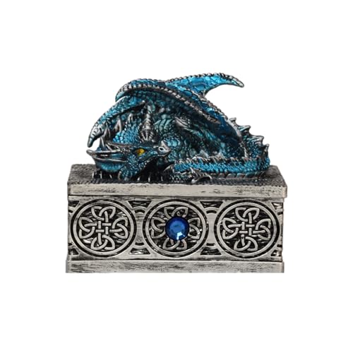 XinZhiRun Schmuckkästchen mit Drachenstatue, mittelalterlicher Fantasie-Mythos, Drache mit Deckel, Schatzbox, Drachenstatue, Dekoration, Sammlung, Geschenkbox (blau) von XinZhiRun