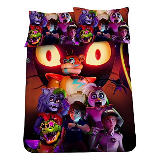 FNAF Bettbezug Set mit 2 Kissenbezügen, FNAF 3-teiliges Bettwäscheset für Einzelbett/Doppel/King-Size-Bettdecke, Set für Erwachsene, Teenager, Kinder, Einzelbett (135 x 200 cm) von Xinchangda