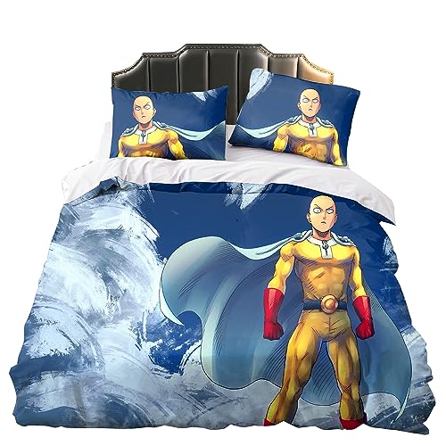One Punch Man 3-teiliges Bettwäsche-Set, Anime Saitama/Genos/Tatsumaki, Einzelbett, Doppelbett, Kingsize-Bett, 2 Kissenbezüge und 1 Bettbezug von Xinchangda