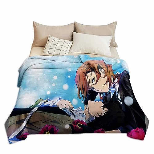 Xinchangda Bungo Stray Dogs Decke Anime Cartoon Nakahara Chuuya/Dazai Osamu 3D-Druck Superweiche Micro-Fleece-Decken, Niedliche Flanelldecke von Xinchangda