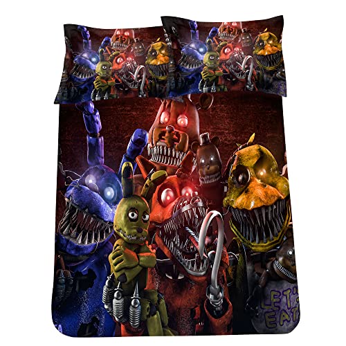 Xinchangda FNAF Bettbezug-Set mit 2 Kissenbezügen, FNAF, 3-teiliges Bettwäsche-Set, Einzel-/Doppel-/King-Size-Bettbezug-Set für Erwachsene, Jugendliche, Kinder, Doppelbett (200 x 200 cm) von Xinchangda