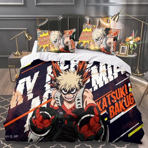 Xinchangda MHA 3-teiliges Bettwäsche-Set Anime Bakugo Katsuki/Todoroki Shouto Single/Double/King Tröster-Set, 2 Kissenbezüge und 1 Bettbezug von Xinchangda