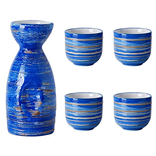 XineYuor 5PCS Sake Set Sake Becher Japanischer Keramik Traditionelle Keramikbecher Handbemalt Sake Set für Sake Reiswein Pflaumenwein Soju Mirin Reisschnaps (B) von XineYuor
