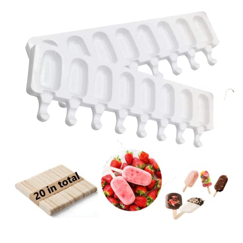 Silikon EIS am Stiel Formen 2 Stück 8 Zellen backform eis am stiel,Eis Am Stiel formen,Eisformen Silikon,20 Eisstiele Holz,Kuchenform Dessertform Wiederverwendbare BPA Freie Pop Ice Lolly Mould von Xinfuquan