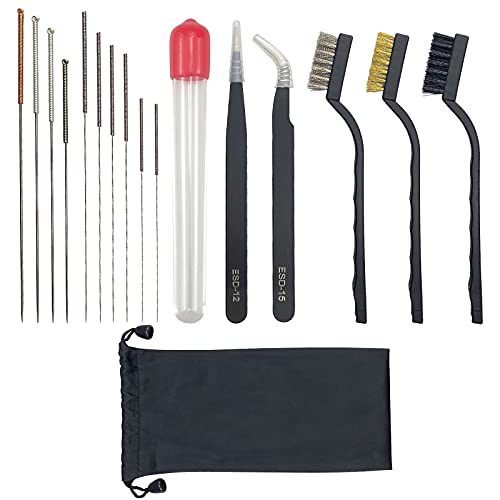 17 Stk 3D Drucker Düsen Reinigungsset, 3D Drucker Düsenreinigungsnadeln für 3D Drucker, 2Stk Pinzette, 3 Stk Pinsel, Extruderdüse und Aufbewahrungstaschefür 3D Drucker Zubehör von CiShow