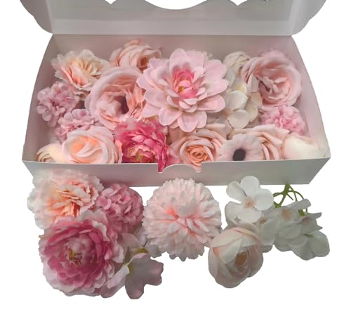 XingFuDM 42 Stück Kunstblumen, Kunstblumen Rosa Künstliche Blumenköpfe Seide, Tortendeko Hochzeit Plastik Blumen, Mini Deko Blumen Künstlich, Deko für DIY Party Home Handwerk von XingFuDM