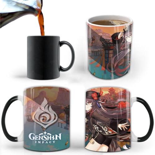 Xingbiyou Genshin Impact Farbwechsel Kaffeetassen, Kreativ, Keramik, Hitzeempfindlich, Temperatur Wasserbecher, Geburtstagsgeschenke (Hu Tao) von Xingbiyou