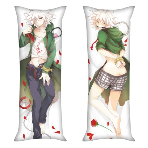 Xingbiyou Seitenschläfer Kissenbezug,Danganronpa Nagito Komaeda Cosplay Atmungsaktiver Kissenbezug Pfirsichhaut Velour mit Reißverschluss (C, 50X150cm) von Xingbiyou