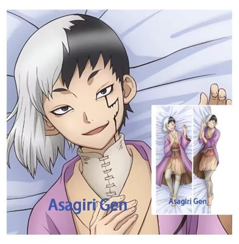 Xingbiyou Seitenschläfer Kissenbezug,Dr. Stone Gen Asagiri Cosplay Atmungsaktiver Kissenbezug Pfirsichhaut Velour mit Reißverschluss (50X160cm) von Xingbiyou