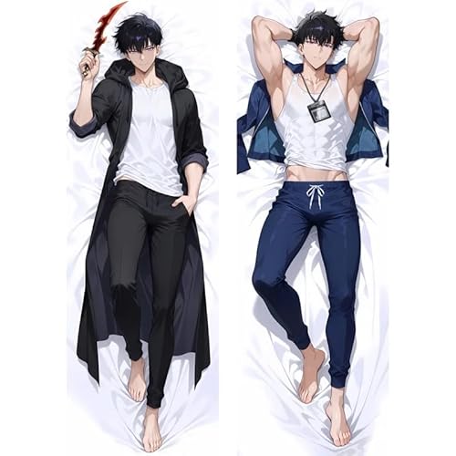 Xingbiyou Seitenschläfer Kissenbezug,Solo Leveling Cosplay Atmungsaktiver Kissenbezug Pfirsichhaut Velour mit Reißverschluss (50x160cm, Sung Jin woo) von Xingbiyou