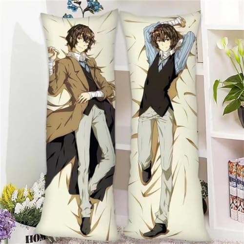 Xingbiyou Seitenschläfer Kissenbezug Bungo Stray Dogs Dazai Osamu Cosplay Atmungsaktiver Kissenbezug Pfirsichhaut Velour mit Reißverschluss (D, 160x50cm) von Xingbiyou