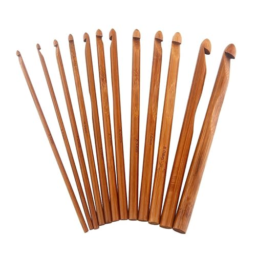 12Stk Bambus Häkelnadeln Set Häkelnadel Größe 15cm, 3mm bis 10mm, Häkeln Stricken Nadeln Kit Crochet Hook Needle Set, Beginner und Anfänger Häkelnadeln Set Gestricktes Zubehör für DIY Schalpullover von Xingdianfu