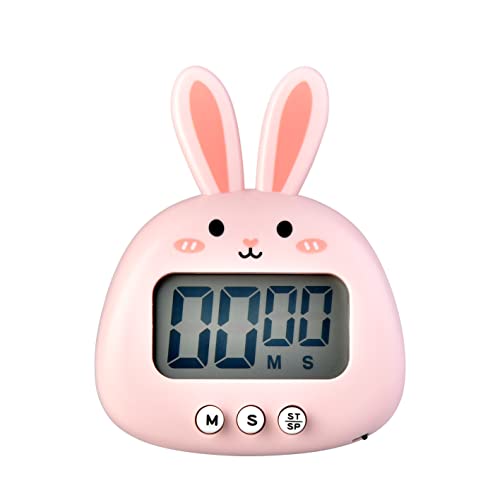 Niedlicher Hasen-Küchentimer, LED Großer Bildschirm Digitaler Küchentimer Magnetisch Stoppuhr Timer mit Uhr, Countdown-Timer Mini KochTimer (Ohne Batterie) (Rosa) von Xingdianfu