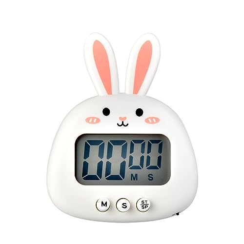Niedlicher Hasen-Küchentimer, LED Großer Bildschirm Digitaler Küchentimer Magnetisch Stoppuhr Timer mit Uhr, Countdown-Timer Mini KochTimer (Ohne Batterie) (Weiß) von Xingdianfu
