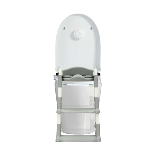 2 IN 1 Kinder Toilettensitz mit Treppe, Faltbar & Höhenverstellbar, WC Sitz mit Weichem Kissen & Rutschfester Fußstütze, Für 2–7 Jahre, Passend für V/U/O-Toiletten (Grau) von Xingfx