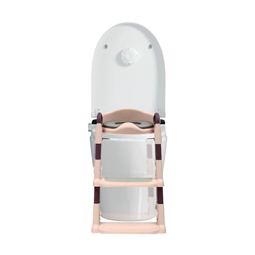 2 IN 1 Kinder Toilettensitz mit Treppe, Faltbar & Höhenverstellbar, WC Sitz mit Weichem Kissen & Rutschfester Fußstütze, Für 2–7 Jahre, Passend für V/U/O-Toiletten (Rosa) von Xingfx