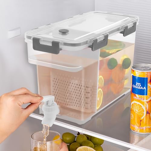 Getränkespender mit Wasserhahn und Trennwand, Zitronenwasserspender Saftspender aus Kunststoff Wasserspender für Limonade, Kalten Saft, Cocktails, 3,5L-Gray von Xingfx