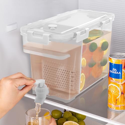 Getränkespender mit Wasserhahn und Trennwand, Zitronenwasserspender Saftspender aus Kunststoff Wasserspender für Limonade, Kalten Saft, Cocktails, 3,5L-Weiß von Xingfx