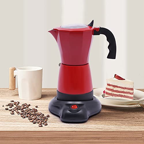 Xingfx Espressomaschine für 6 Tassen, Elektrisch 480W Espressokocher mit Basis, Mokkakanne Kaffeebereiter Aluminiumlegierung, für Familien, Versammlungen, Reisen, Geschäftsreisen (Rot) von Xingfx