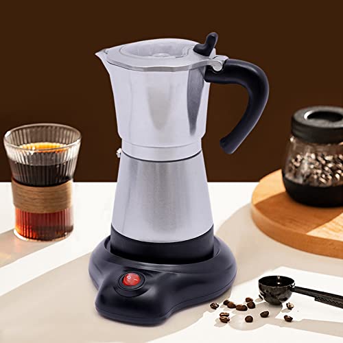 Xingfx Espressomaschine für 6 Tassen, Elektrisch 480W Espressokocher mit Basis, Mokkakanne Kaffeebereiter Aluminiumlegierung, für Familien, Versammlungen, Reisen, Geschäftsreisen (Silber) von Xingfx