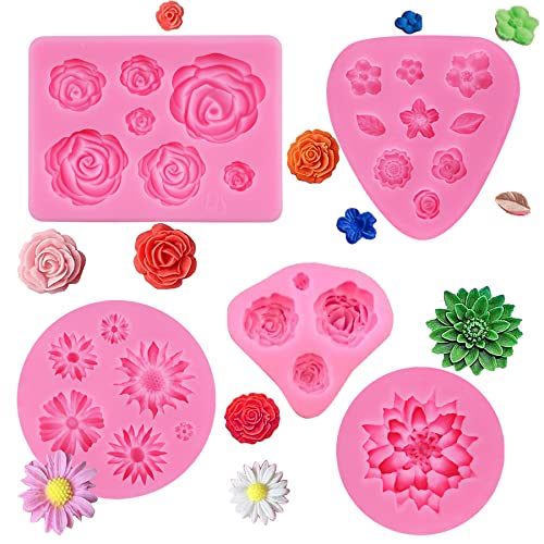 5 Stück Silikonform Blüten Blumen Silikonformen silikonform Fondant Rosen Mini 3D Blumen Formen Silikon Silikonform Rose Backformen Set für Schokolade Marzipan Kuchen Gelee Muffin Süßigkeiten von Xingrun