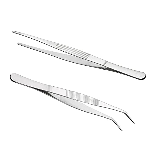 Gebogene Pinzette Lang Gerade Pinzette 25 cm Stumpfe Pinzette Edelstahl Profi Rutschfest Abgewinkelte Pinzetten für Wasserhaustiere, Korallen, Basteln, Pflanzentriebe Reparieren(2 Stück) von Xingrun