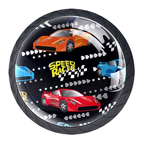 Möbelknöpfe Kinderzimmer Cartoon Speed ​​Racer Auto Türgriffe schwarz Schubladengriffe Kreative Möbelgriff Schranktürknöpfe Runder Schubladenknopf 4 Stück Für Jungen und Mädchen 3.5×2.8CM von Xingruyun