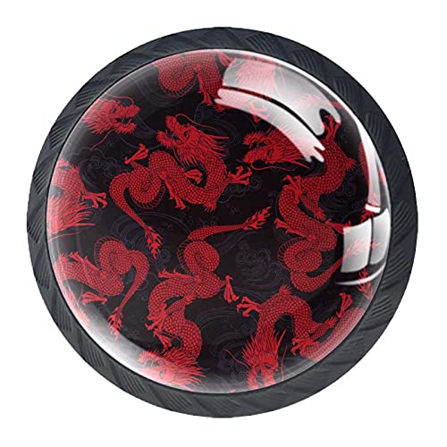 Möbelknopf Dragon Chinese Red Möbelgriffe Kinderzimmer 4 Stück Schubladenknopf Bunte Knauf Schrankgriffe Kristall Türknauf Für Jungen und Mädchen 3.5×2.8CM von Xingruyun