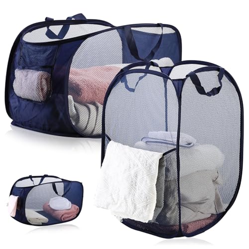 2 STK Pop-up Wäschekorb Faltbarer Wäschekorb Klappbar Groß, Mesh Pop-Up Faltbare Wäschekörbe, Klappbarer Laundry Baskets mit Henkel für Badezimmer Kinderzimmer Camping Dorm Reisen(2 Größen) von Xingwenhao