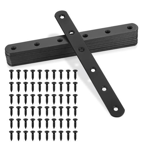 Flache gerade Streben, schwarze Reparaturplatte, robuste gerade Metallklammern, Reparatur-Verbindungshalterung, Reparaturplatten, Befestigungswinkel für Holz, Möbel, mit Schrauben von Xingwenhao