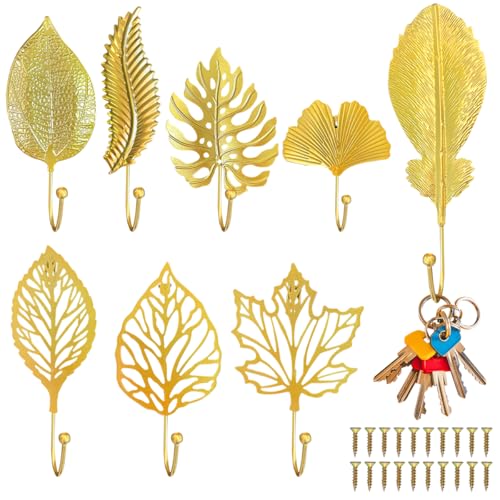XingyLi 8 Stück Blätter Garderobenhaken Gold, Blatt Form Kleiderhaken Wand Haken mit 20 Schrauben, Metall Dekorative Hängende Wandhaken, Garderobe Handtuchhaken Schlüsselhalter für Küche Bad Dekor XingyLi 8 Stück Blätter Garderobenhaken Gold, Blatt Form Kleiderhaken Wand Haken mit 20 Schrauben, Metall Dekorative Hängende Wandhaken, Garderobe Handtuchhaken Schlüsselhalter für Küche Bad Dekor von XingyLi