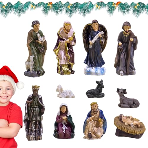 Xinhuju Jesus-Geburtsfiguren | 11-teiliges Krippenset aus Kunstharz für Weihnachten im Innenbereich - Langlebige Weihnachtskrippe, religiöse Jesus-Dekoration für Schreibtisch, Zuhause, Dekoration von Xinhuju