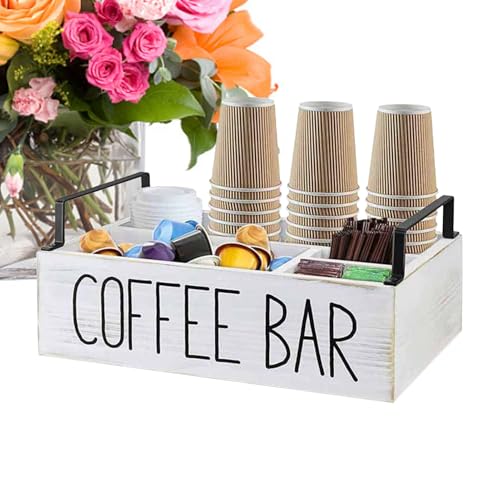 Xinhuju Organisatoren für Kaffeebar - Kaffee -Pod -Halter und Gewürzschale | Desktop Organizer Box für Kaffeestation, Couchtisch mit großer Kapazität, Abbaus für Teezucker -Zuckerrührerbecher Tassen von Xinhuju