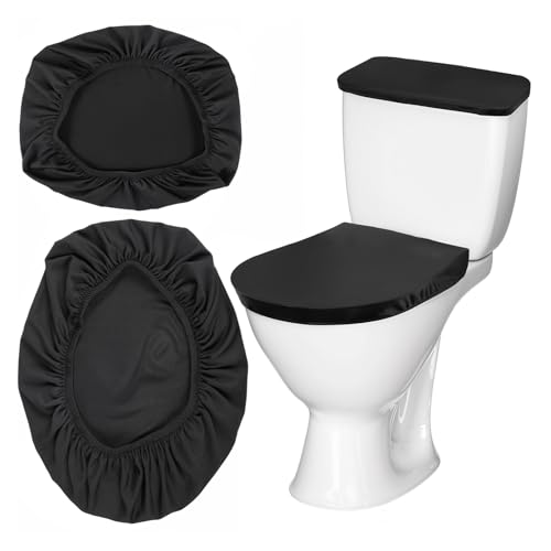 2 Stück Klodeckel Bezug Toilettendeckelbezug Schwarz Toilettenbezug Elastizität Klodeckelbezug und Tankschutzabdeckung Atmungsaktiv WC Sitzbezug für die meisten Toilettendeckel von Xinjoduz