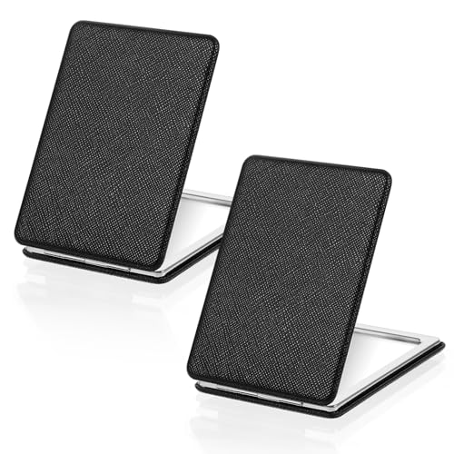 2 Stück Kompaktspiegel 1X/2X Taschenspiegel Klappbar Schwarz Handspiegel Klein Spiegel Tragbarer Doppelseitiger Reisespiegel PU-Leder Mini Schminkspiegel mit Vergrößerung für Reisen 8.7 × 6.2cm von Xinjoduz
